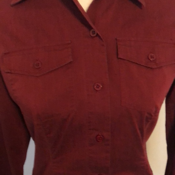 Maroon Button Down Long-Sleeve Blouse - Picture 3 of 14